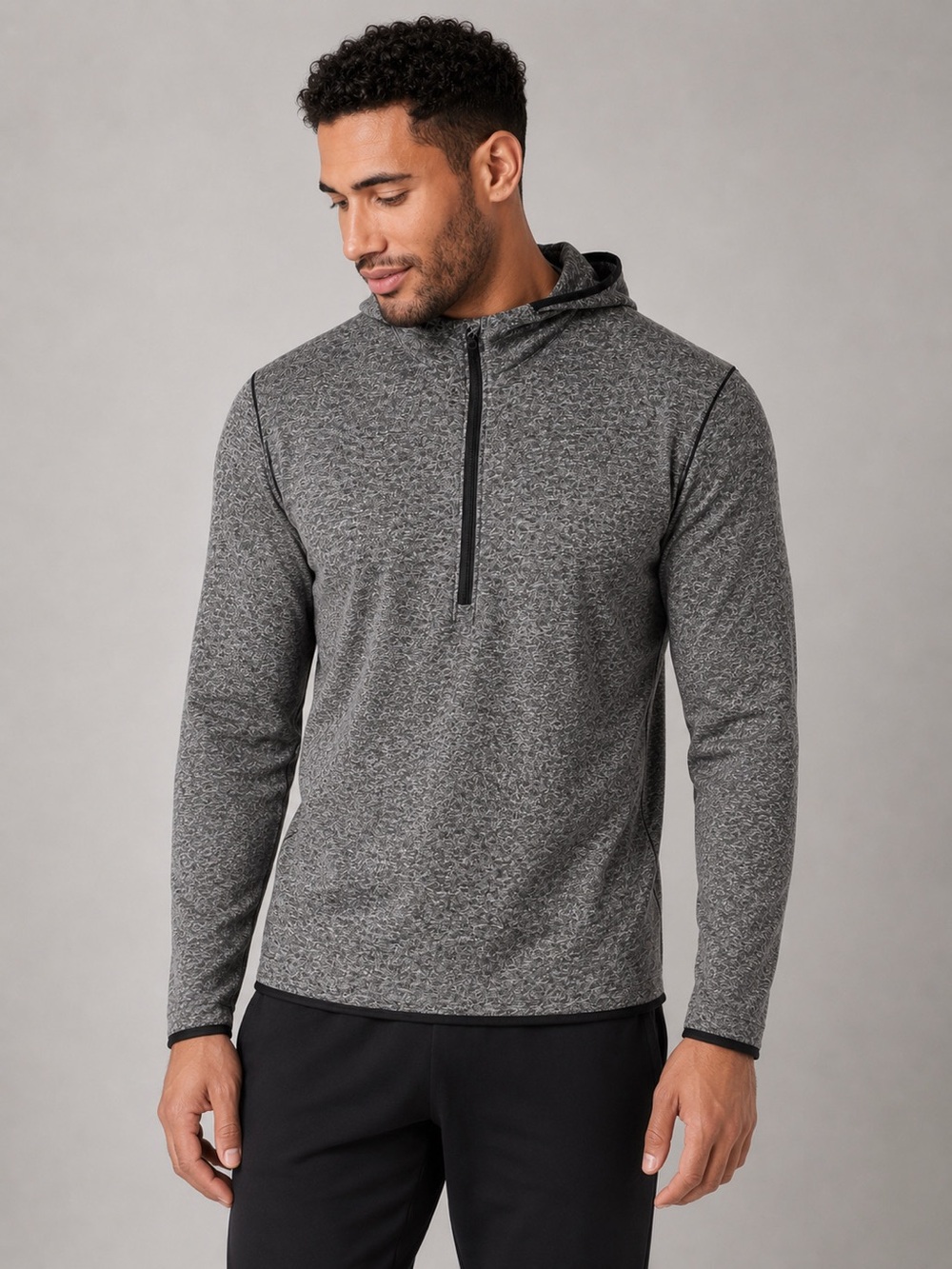 Lululemon Surge Warm 1/2 Zip Hoodie Heathered Black Mens Sz XL